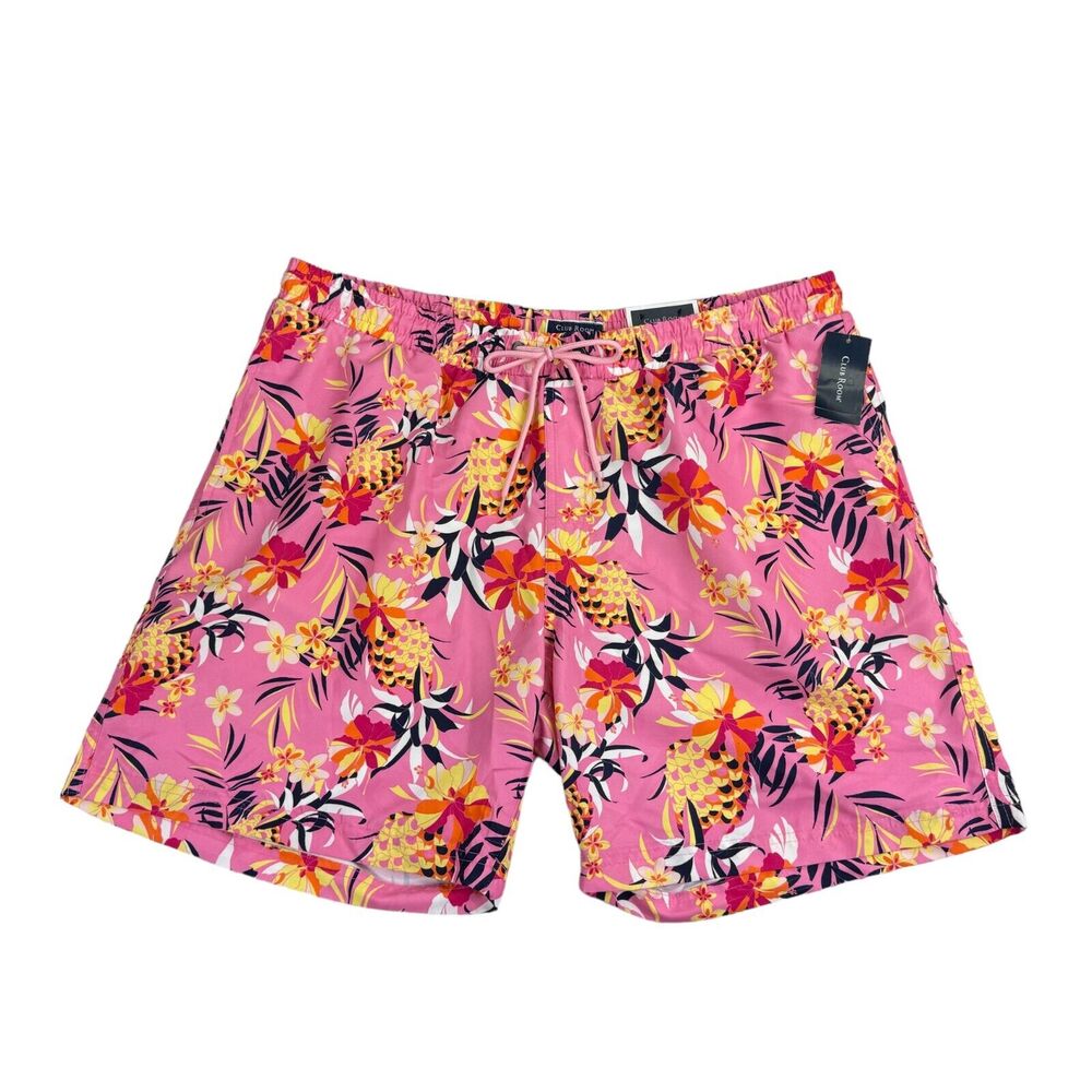Club Room Mens Tropical 7" Quick Dry Mesh Lined Swim Trunks Pink XL